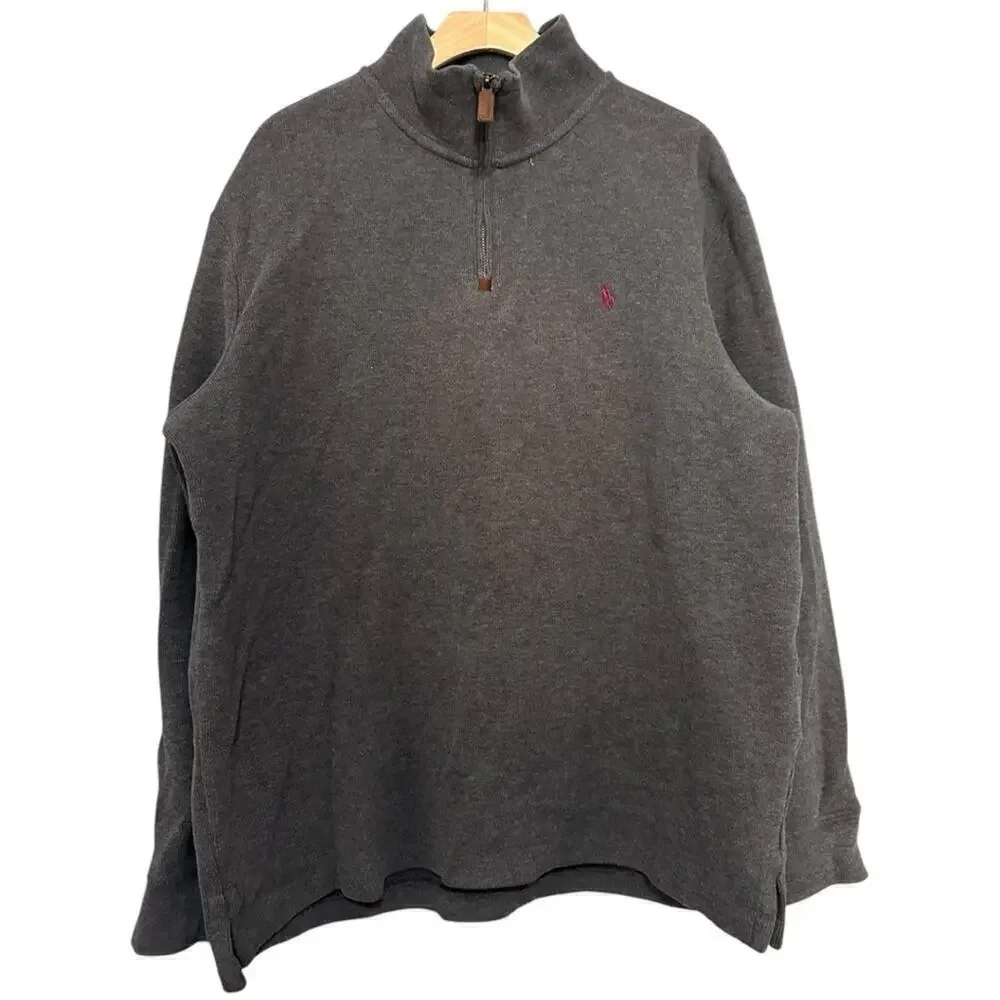 Polo Ralph Lauren Men’s Size L Dark Gray Cotton 1/4 Zip Estate Rib Sweater